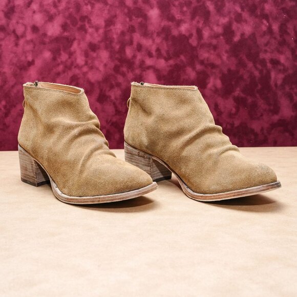 Beek Women Brown Distressed Suede Handmade Back Zip Fashion Ankle Boots sz 9.5